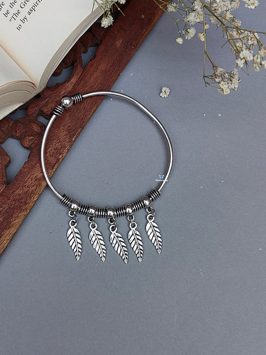 Oxidised leaf charm bracelet