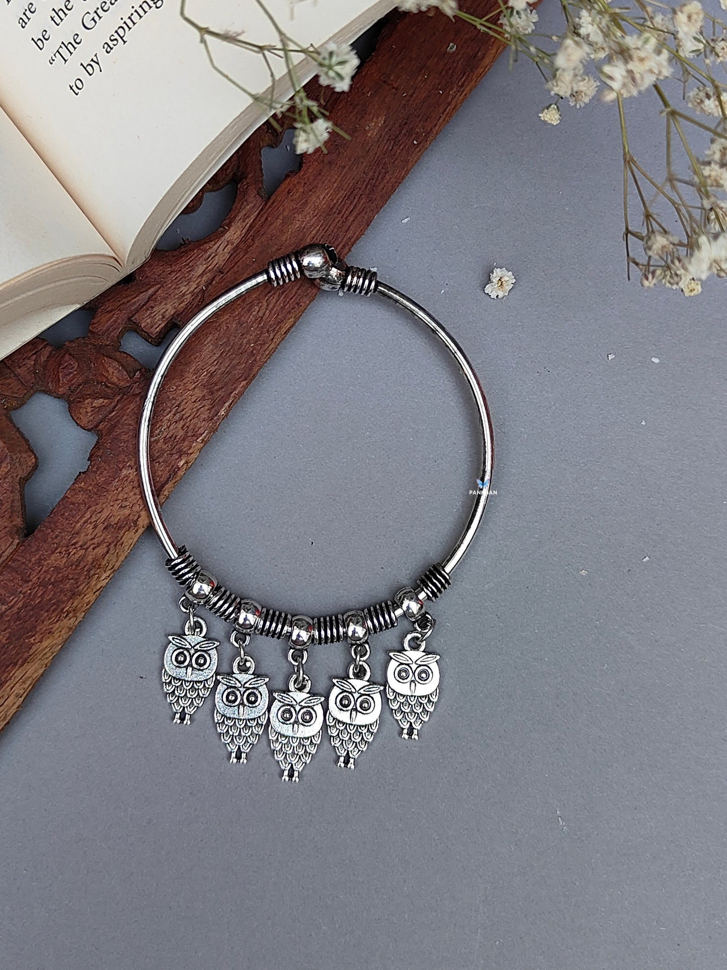 Oxidised owl bracelet