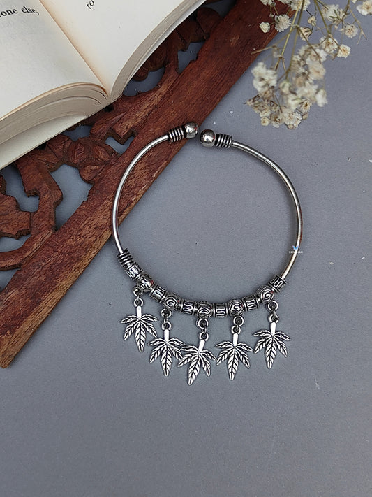 Oxidised leaf charm bracelet