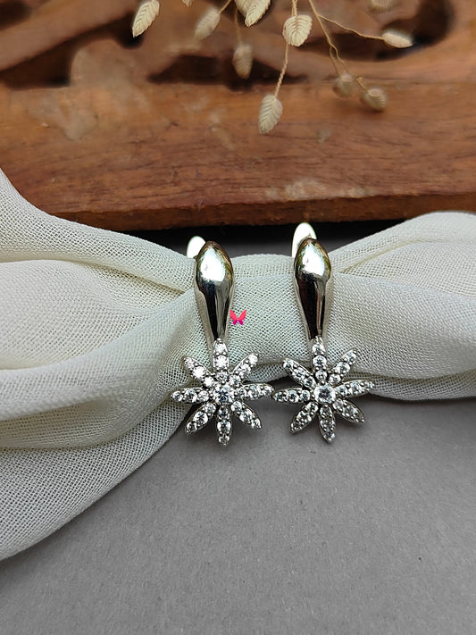 Beautiful flower silver hoop earrings