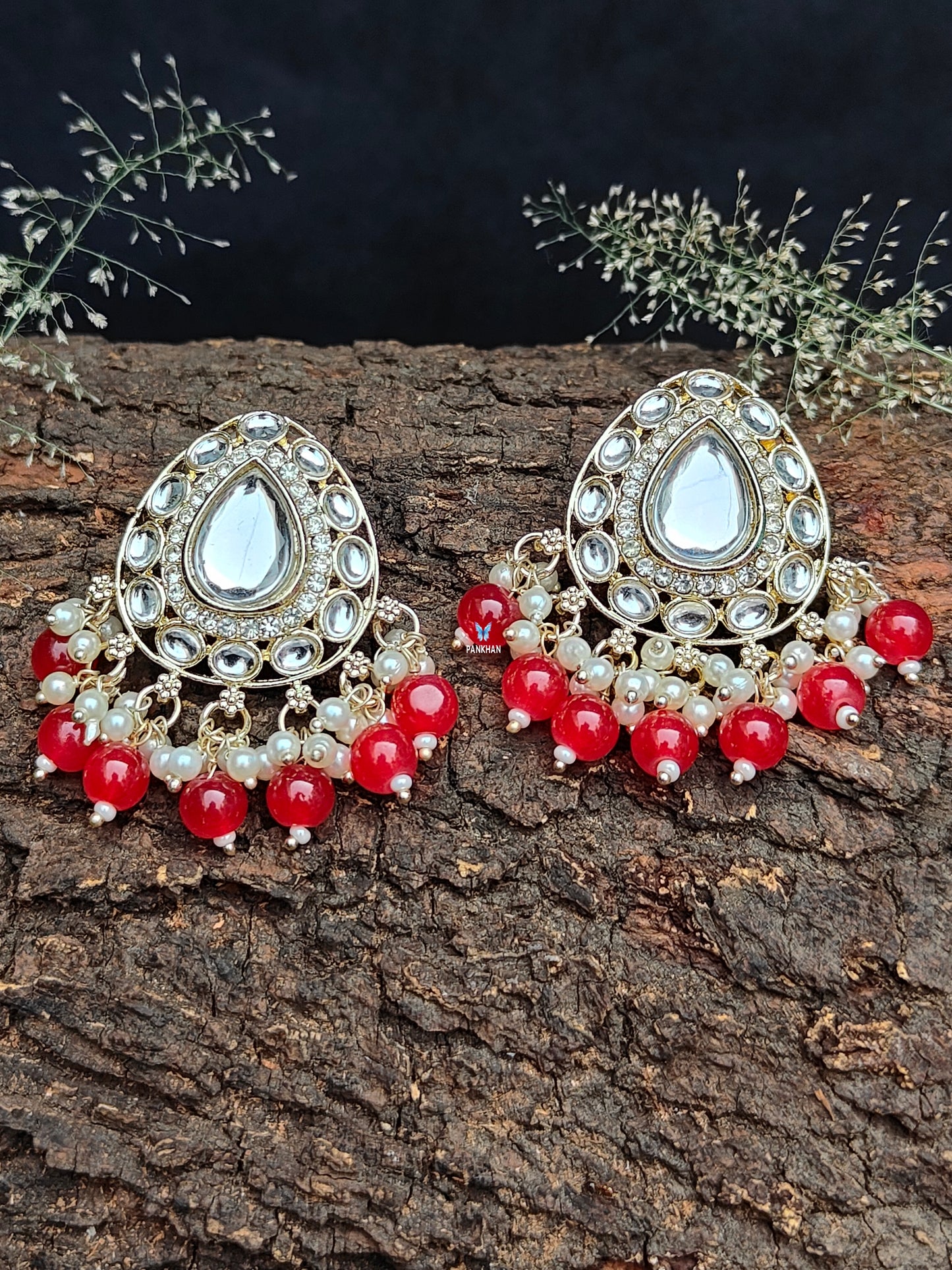 Beautiful kundan leaf shaped earrings