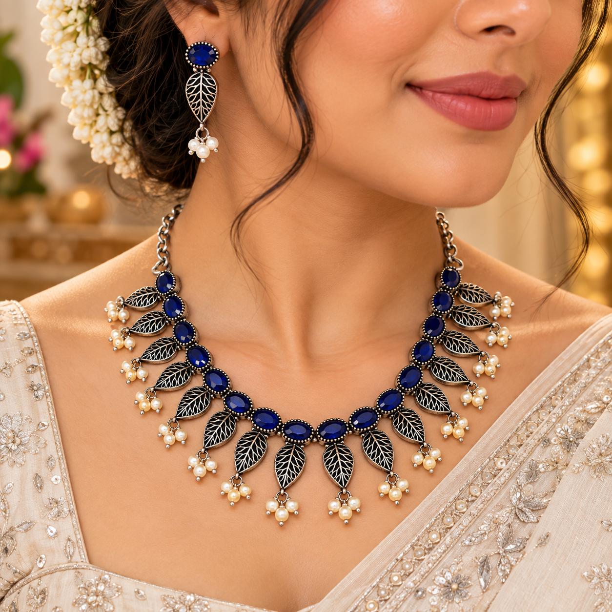 Silver Leaf Midnight Blue Set