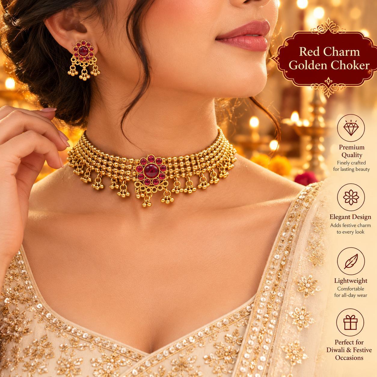 Red Charm Golden Choker
