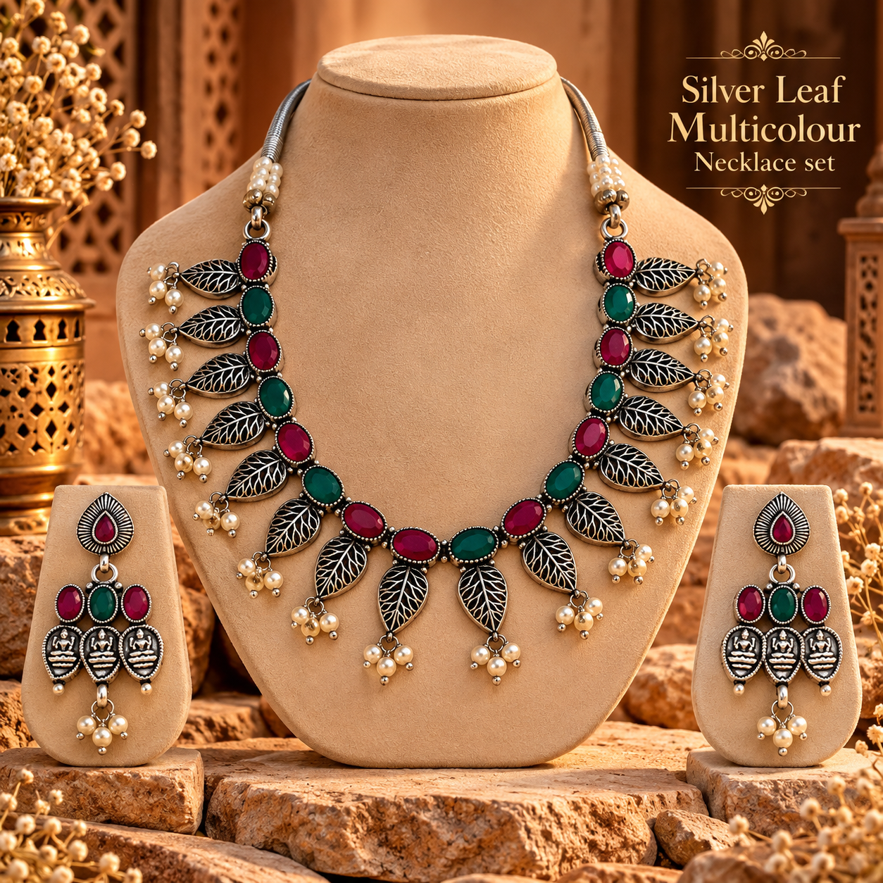 Silver Leaf Multicolour Necklace sets