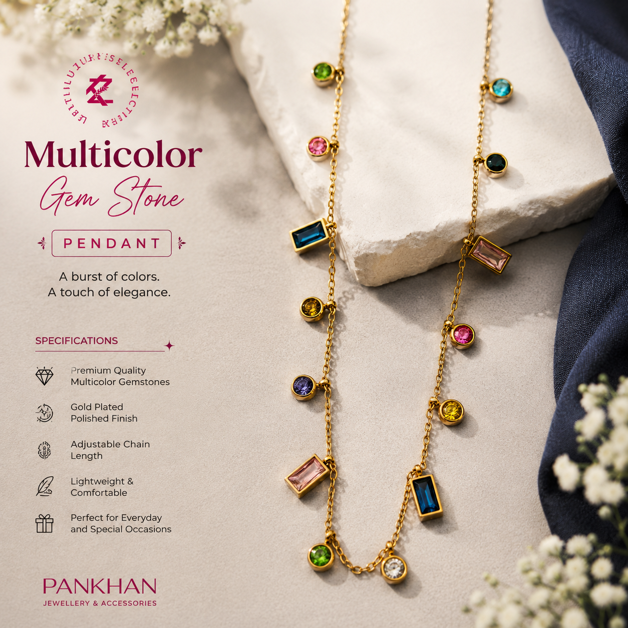 Multicolor Gem Stone Pendant