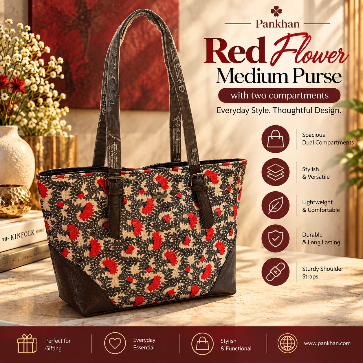 Red Flower Medium - 2 Compartments 