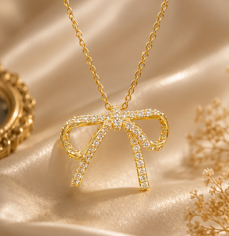 American Diamond Golden Bow